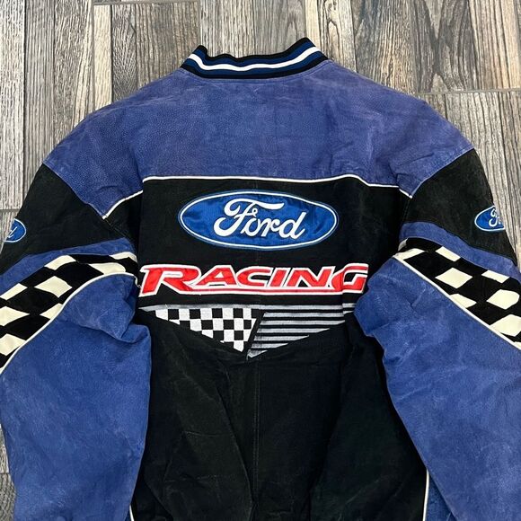 🔥🔥Vintage 90’s NASCAR Ford Racing Suede Leather Embroidered Zip Up Lined Jacke - Picture 7 of 15